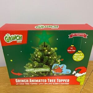 Mr. Christmas Animated Grinch Sleigh Tree Topper with LED Star and Merry